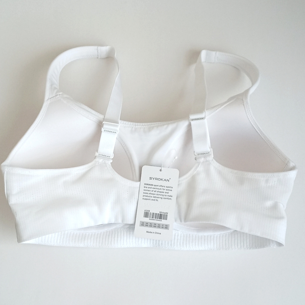 SYROKAN Women's White High Impact Padded Wireless Sports Bra 36D - Picture 3 of 16